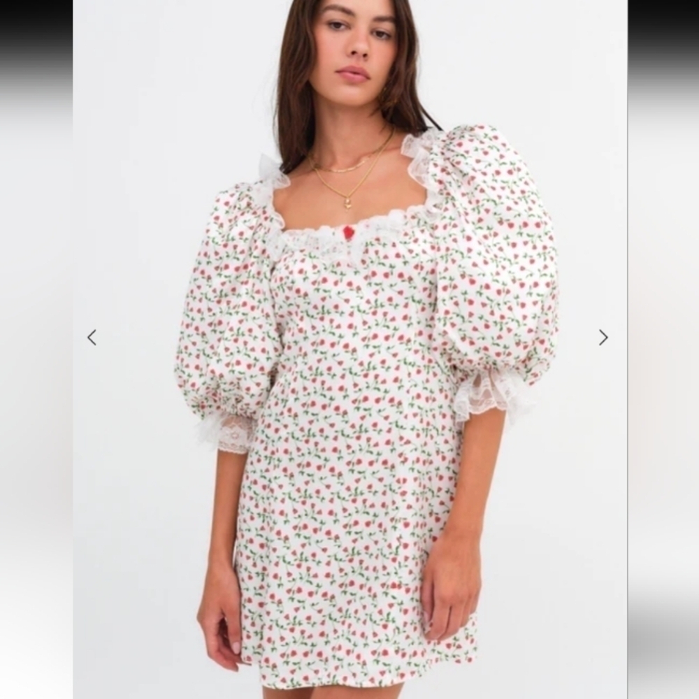 For Love And Lemons Nora Mini Dress White With Rosebud Print NWT Size XXS